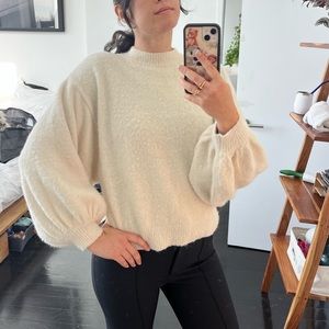 Bershka balloon sleeve sweater in ivory